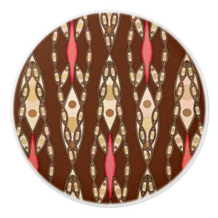 Bouton De Porte En Céramique Batik tribal - Brown, Tan et Coral