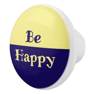 Bouton De Porte En Céramique Be Happy Ceramic Knob (Beurre Jaune & Bleu Marine)