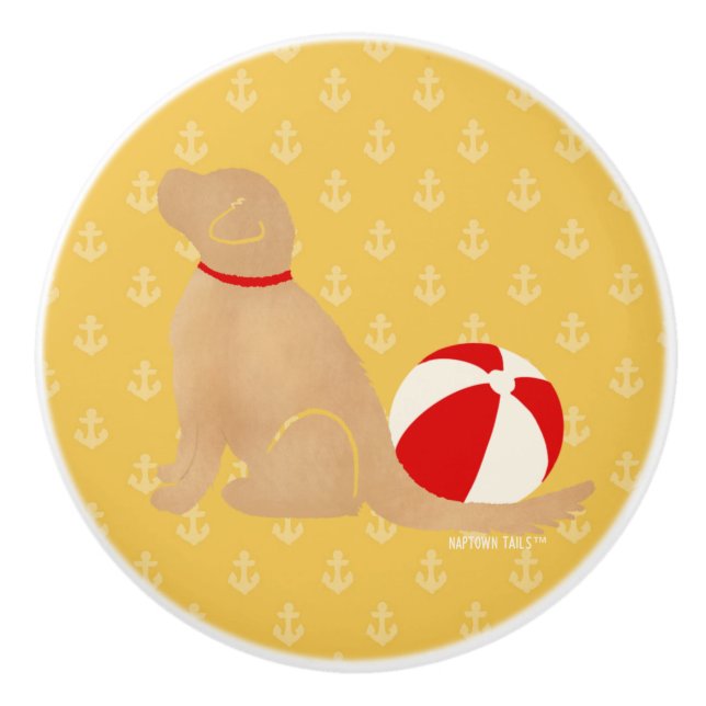 Bouton De Porte En Céramique Beach Ball Days Chien Jaune Dresser Knob (Devant)