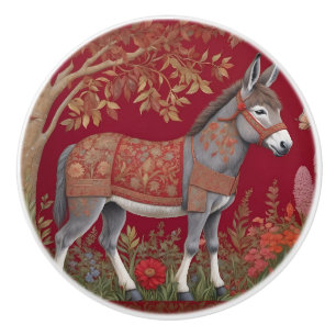 Bouton De Porte En Céramique Beau Âne Gris Campagne Rouge