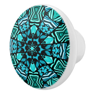 Bouton De Porte En Céramique Beau Aqua Turquoise Turquoise Ethnic Mosaic Art