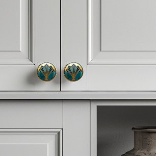 Bouton De Porte En Céramique Beau Art Déco Abstrait Floral Turquoise Gold