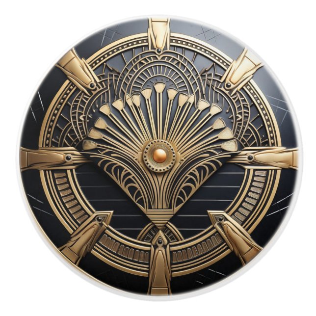 Bouton De Porte En Céramique Beau Art Déco Elégant Or & Noir (Devant)