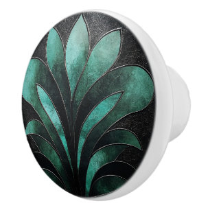 Bouton De Porte En Céramique Beau Art Déco Vintage Turquoise Black Gold