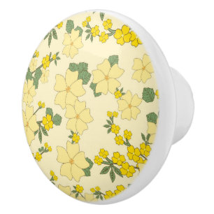 Bouton De Porte En Céramique Beau art floral jaune