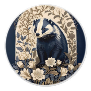 Bouton De Porte En Céramique Beau Blaeu Marine et Crème Blaireau Vintage
