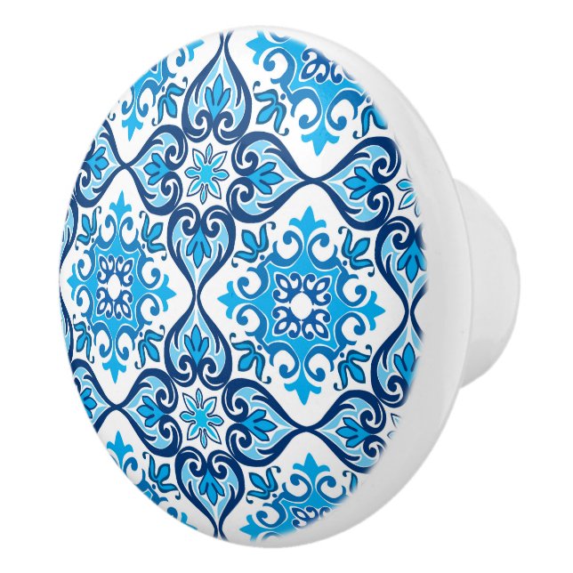 Bouton De Porte En Céramique 💙 🤍 Beau bleu - blanc Azulejos X, (Droite)