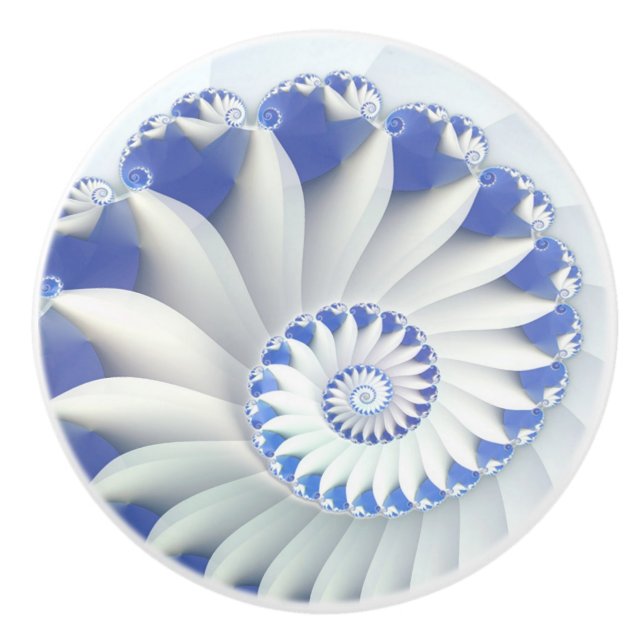 Bouton De Porte En Céramique Beau Bleu & Blanc Mer Shell Art Fractal fin (Devant)