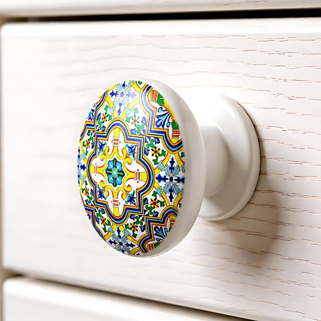Bouton De Porte En Céramique 💛 💙 💚 Beau bleu et jaune Azulejos (Stunning blue and yellow Azulejos Ceramic Knob)