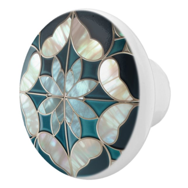 Bouton De Porte En Céramique Beau bleu turquoise blanc de perle inspiré (Droite)