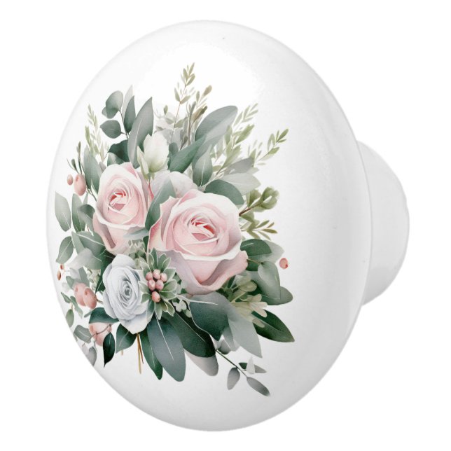 Bouton De Porte En Céramique Beau bouquet rose et blanc rose (Droite)