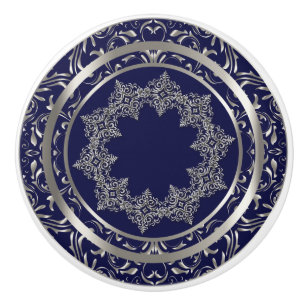 Bouton De Porte En Céramique Beau dessin d'argent sur Navy Blue