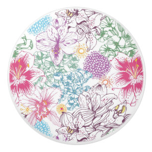 Bouton De Porte En Céramique Beau motif avec les fleurs colorées