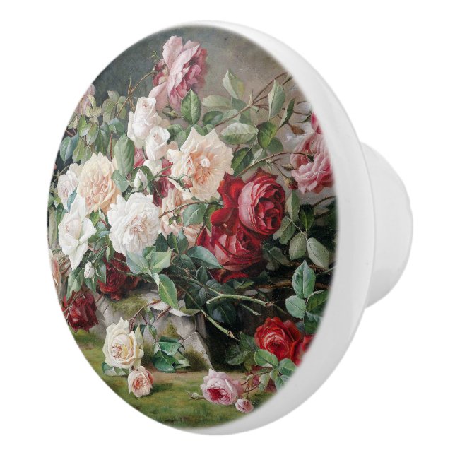 Bouton De Porte En Céramique Beau motif floral avec Roses et Foliage (Droite)