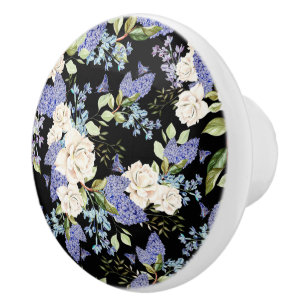 Bouton De Porte En Céramique Beau motif floral Lilac Rose Foliage
