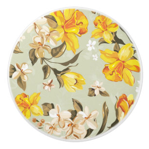 Bouton De Porte En Céramique Beau motif floral lumineux élégant