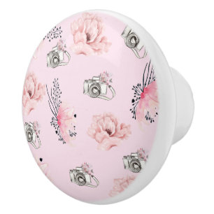 Bouton De Porte En Céramique Beau Rose d'aquarelle florale