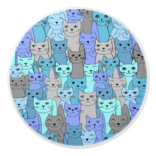Bouton De Porte En Céramique Beaucoup de Blue Cats Design Ceramic Knox ou Tirer