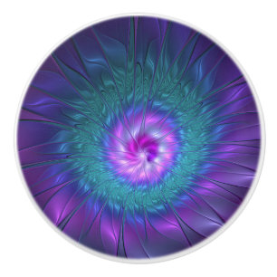 Bouton De Porte En Céramique Beauté florale abstraite Art fractal coloré Fleur