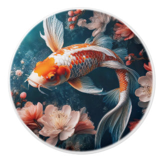 Bouton De Porte En Céramique Beautiful Koi Fish Pond Knobs and Pulls