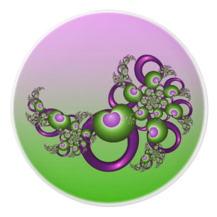 Bouton De Porte En Céramique Beaux cœurs roses verts modernes abstraits fractal