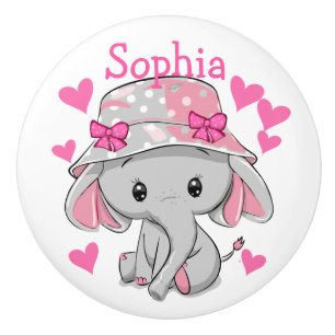 Bouton De Porte En Céramique Bébé mignon Eléphant fille