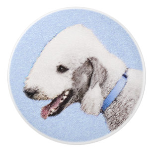 Bouton De Porte En Céramique Bedlington Terrier Peinture - Art Chien original