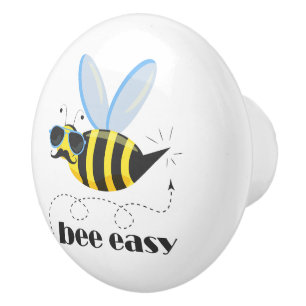 Bouton De Porte En Céramique Bee caractère avec mustache lunettes de soleil Bee