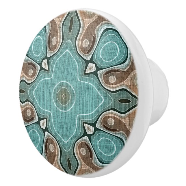 Bouton De Porte En Céramique Beige Brown Seafoam Turquoise Green Ethnic Trib Ar (Droite)