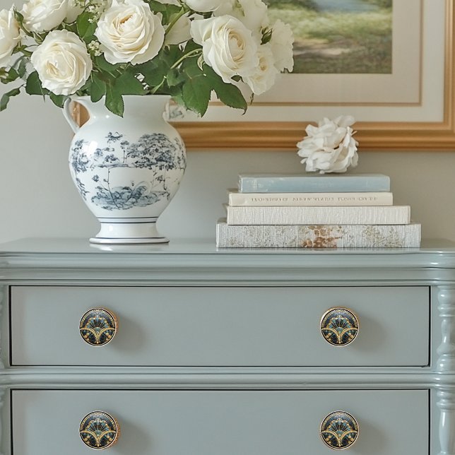 Bouton De Porte En Céramique Bel Art Déco Élégant Or Turquoise    (Créateur téléchargé)