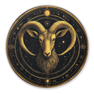 Bouton De Porte En Céramique ♈ Bélier doré Zodiaque Bouton de meuble en céramiq