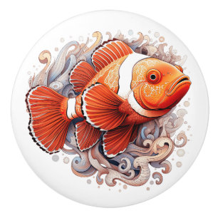 Bouton De Porte En Céramique Belle aquarelle clownfish design