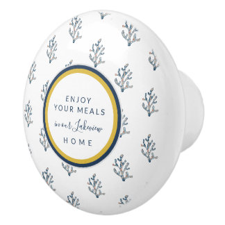Bouton De Porte En Céramique Belle aquarelle corail sur White beach cottage