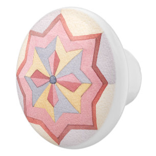 Bouton De Porte En Céramique Belle aquarelle géométrique rétro rose motif