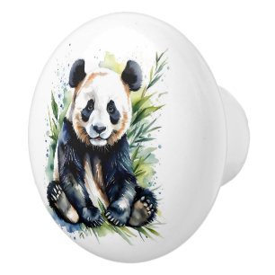 Bouton De Porte En Céramique Belle aquarelle Panda Bear