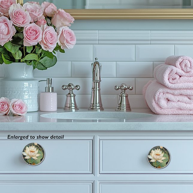 Bouton De Porte En Céramique Belle Art Déco Eau Blanche Lily Lotus Fleur (Créateur téléchargé)