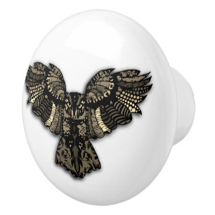 Bouton De Porte En Céramique Belle Chouette Rustique