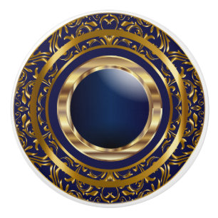 Bouton De Porte En Céramique Belle conception d'or sur le bleu marine