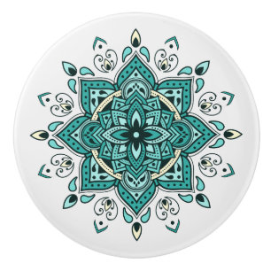 Bouton De Porte En Céramique Belle décoration de mandala turquoise