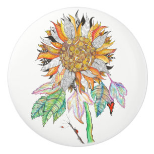 Bouton De Porte En Céramique Belle et colorée Sunflower Door Knob