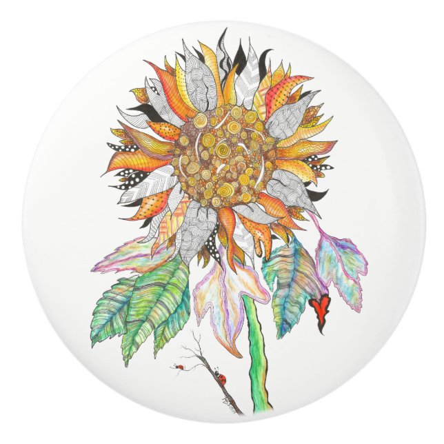 Bouton De Porte En Céramique Belle et colorée Sunflower Door Knob (Devant)