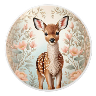 Bouton De Porte En Céramique Belle Fleur de Faon Douce au Pastel