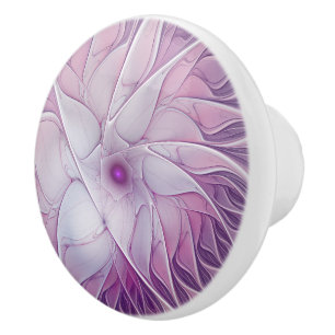 Bouton De Porte En Céramique Belle Fleur rose moderne Fractal Art Abstrait