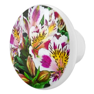 BOUTON DE PORTE EN CÉRAMIQUE BELLE FLORALE/BLANCHE, MAGENTA, JAUNE