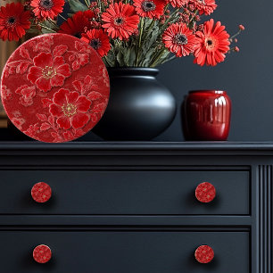 Bouton De Porte En Céramique Belle Florale Rouge En relief