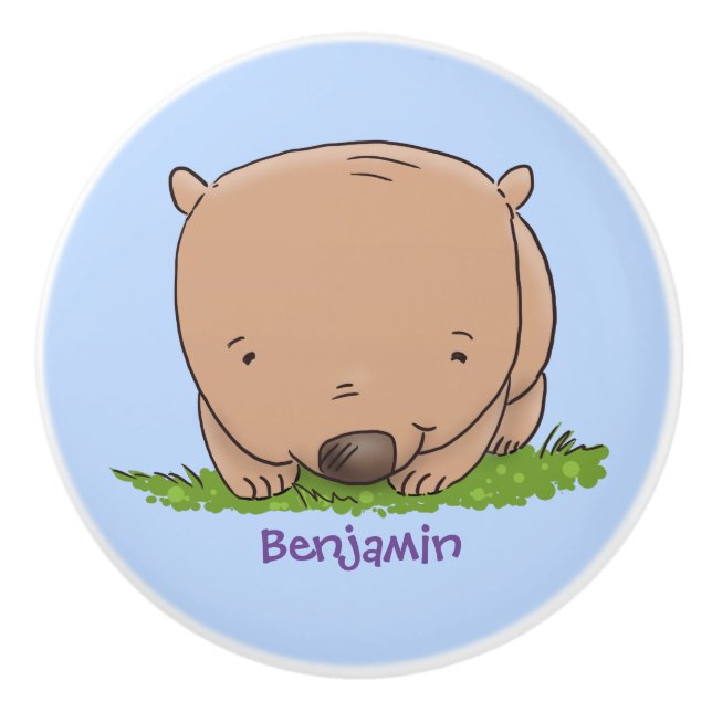Bouton De Porte En Céramique Belle illustration de dessin animé de bébé wombat (Devant)