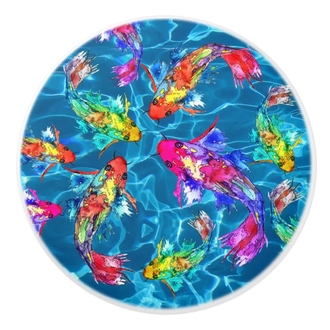Bouton De Porte En Céramique Belle Koi Fish Pond Knobs et Pulls (Devant)