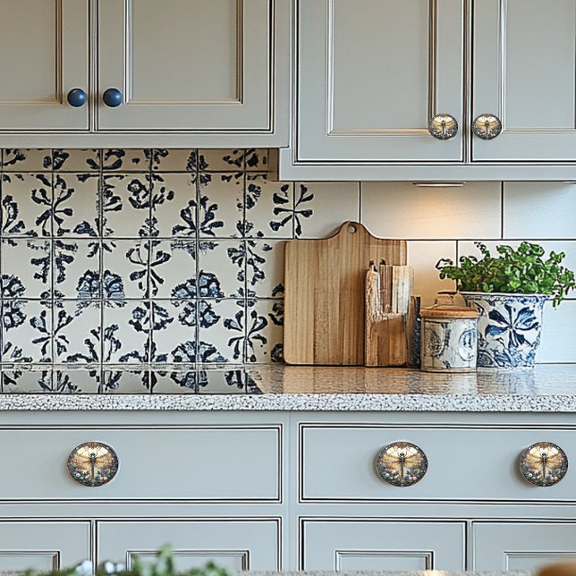 Bouton De Porte En Céramique Belle Libellule Perles Roses Pierres Turquoise (Créateur téléchargé)