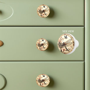 Bouton De Porte En Céramique Belle libellule Vintage Fleurs roses Papillon