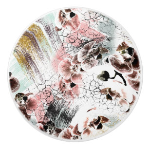 Bouton De Porte En Céramique Belle orchidée stylisée